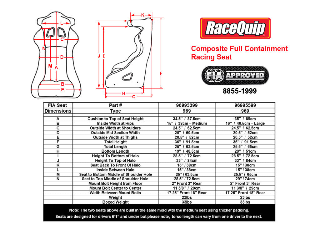 RACEQUIP CONTAINMENT RACING SEAT